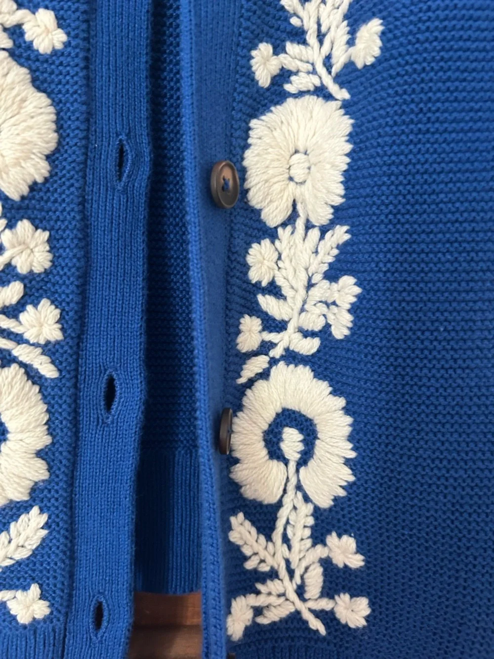Boden Cobalt Blue Short-Sleeve Cardigan with Cream Floral Embroidery - Picture 3 of 4